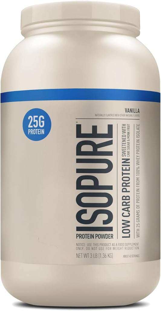 Isopure Low Carb Vanilla Whey Isolate Protein Powder - Lactose & Gluten Free, 25g Protein Per Serving, 3 Lbs