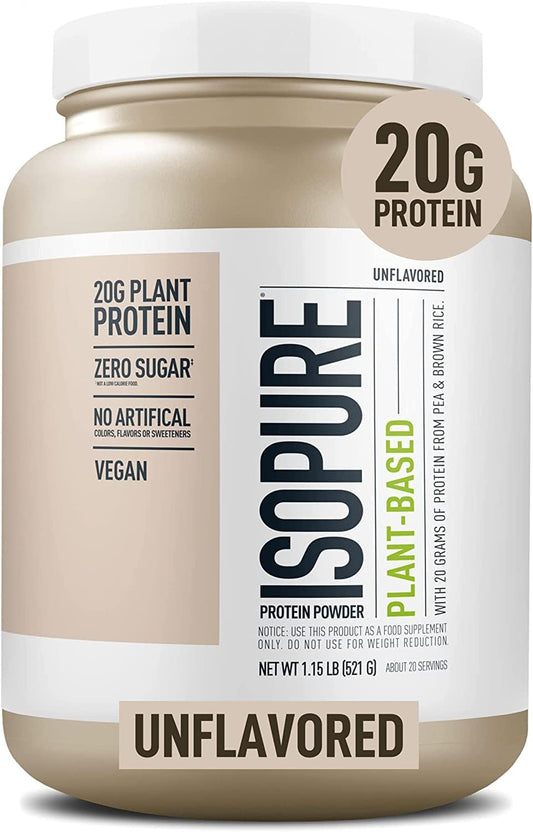 Isopure Plant-Based Protein Powder - Lactose & Gluten Free, Iron Fortified, Unflavored - 20g Protein, 1.15 Lbs