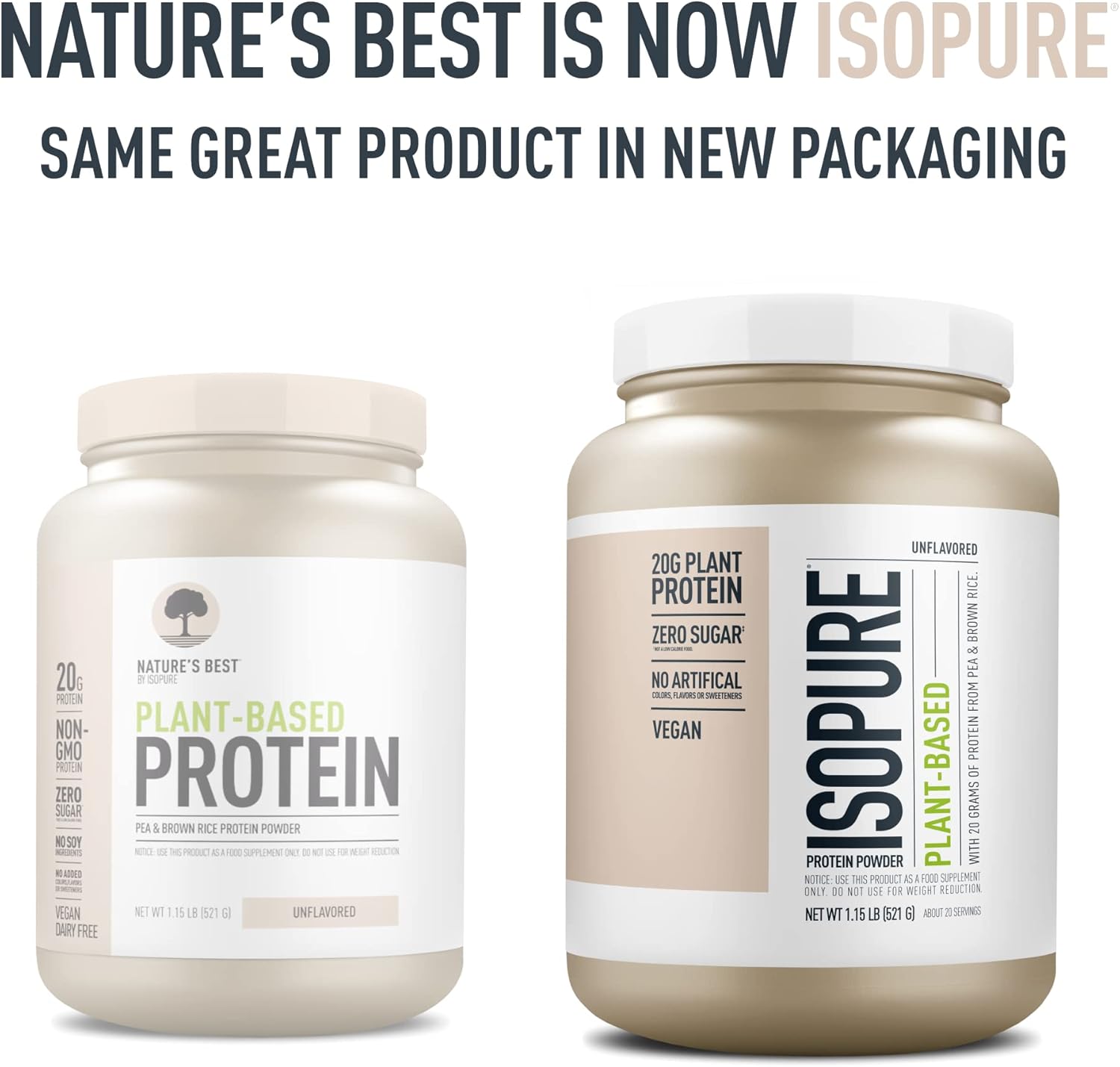 Isopure Plant-Based Protein Powder - Lactose & Gluten Free, Iron Fortified, Unflavored - 20g Protein, 1.15 Lbs