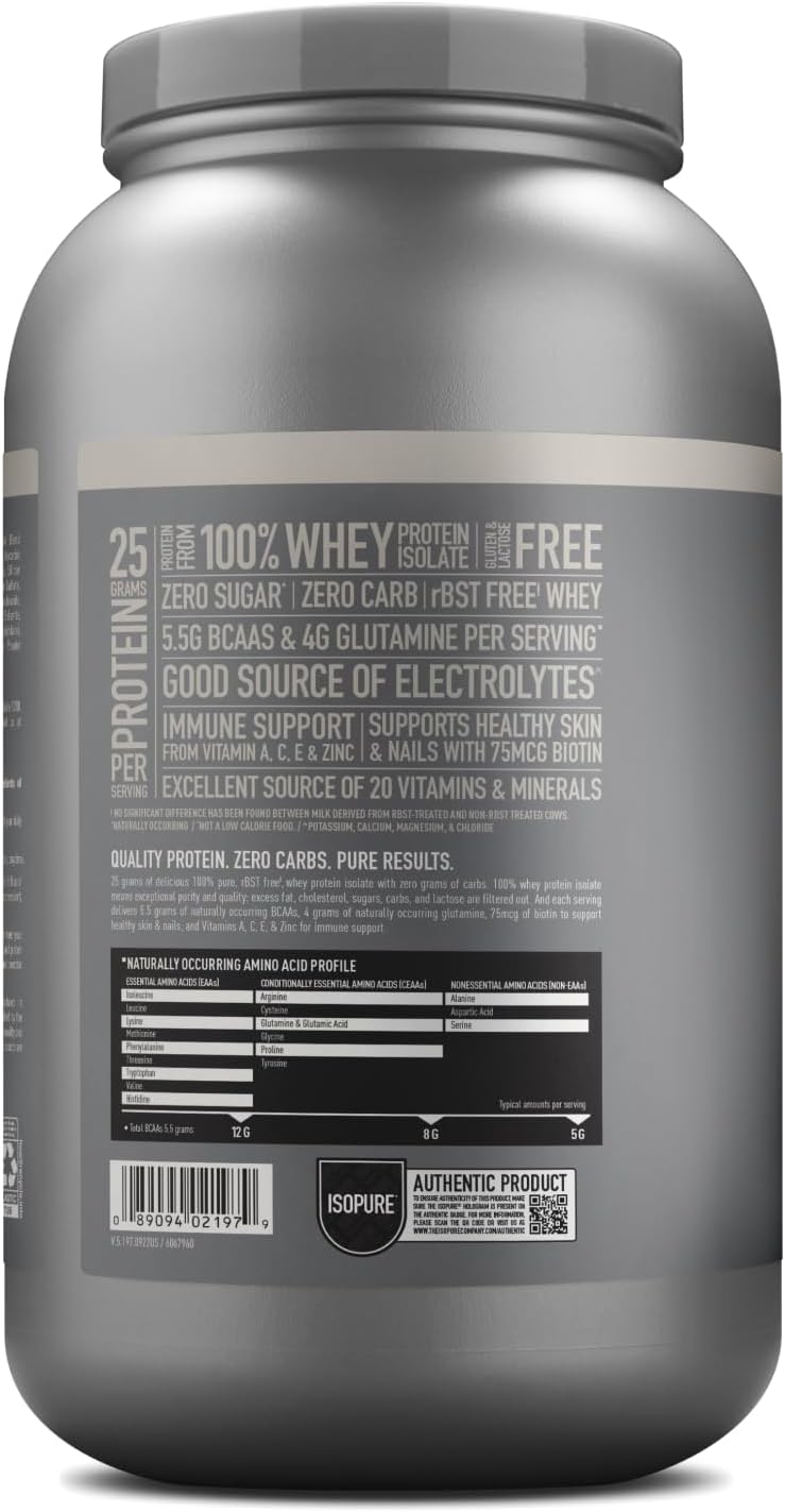 Isopure Zero Carb Cookies & Cream Whey Isolate Protein Powder, 25g Protein, 3 Lbs, 44 Servings, Lactose & Gluten Free with Vitamins