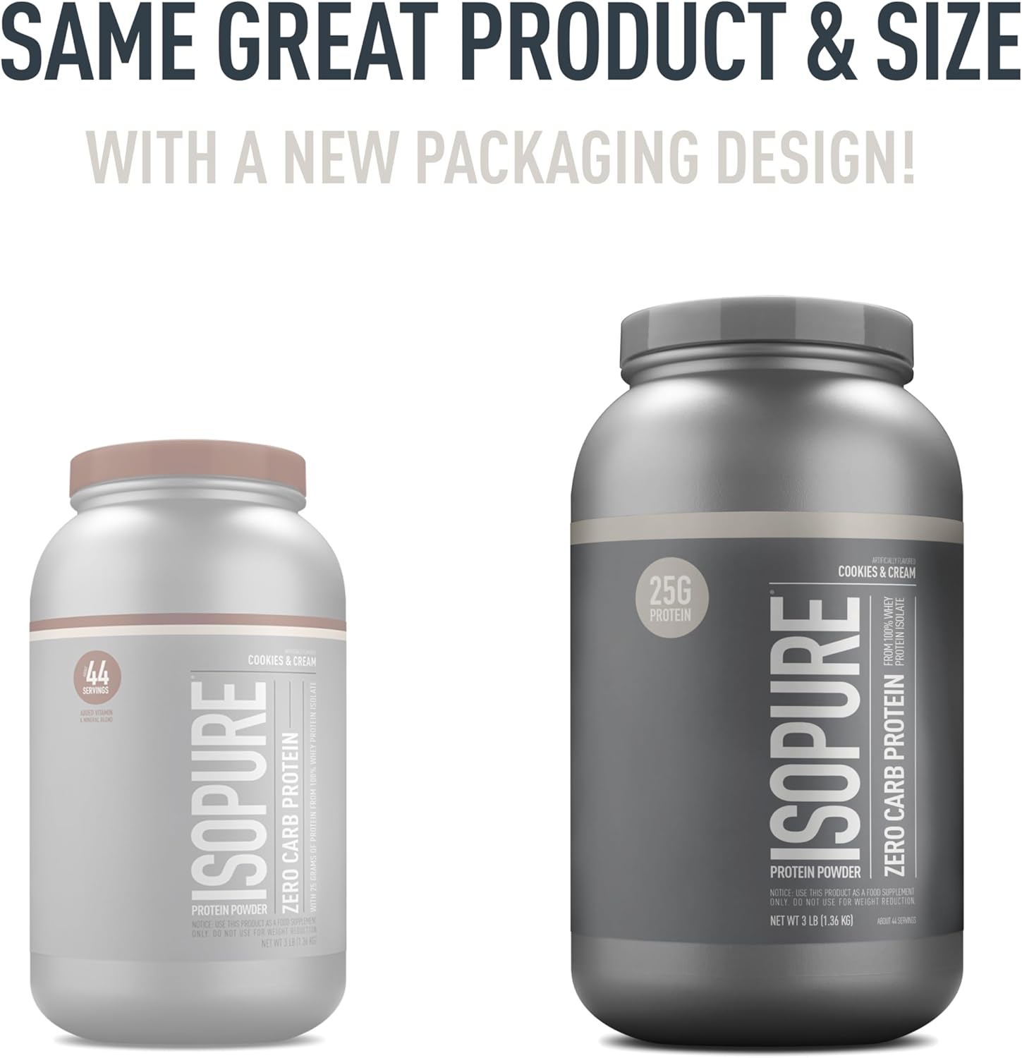 Isopure Zero Carb Cookies & Cream Whey Isolate Protein Powder, 25g Protein, 3 Lbs, 44 Servings, Lactose & Gluten Free with Vitamins