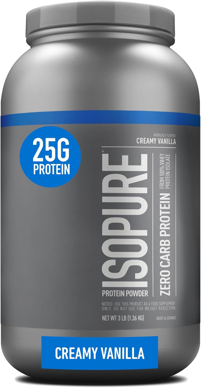 Isopure Zero Carb Whey Isolate Protein Powder - Creamy Vanilla, 25g Protein, Lactose & Gluten Free, 3 lbs, 44 Servings