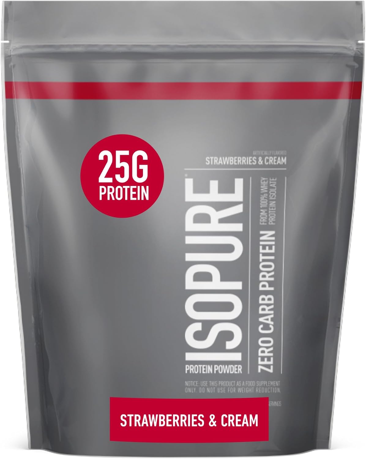 Isopure Zero Carb Whey Isolate Protein Powder - Strawberries & Cream Flavor - 25g Protein Per Serving - Lactose & Gluten Free - 1 Lb Size - 15 Servings