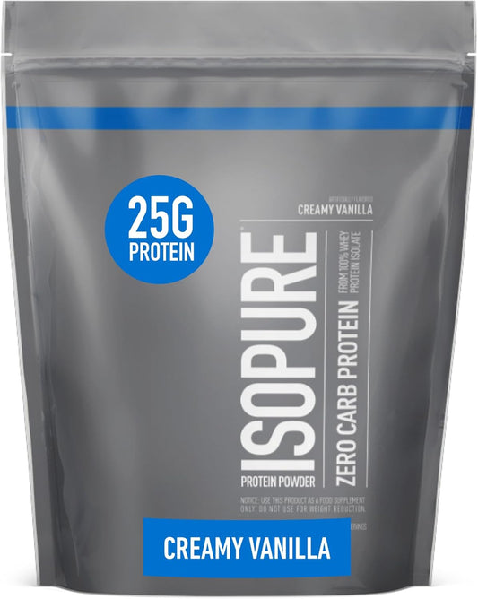 Isopure Zero Carb Whey Isolate Protein Powder, Creamy Vanilla, 1 lb, 25g Protein, Lactose & Gluten Free, With Vitamins - 15 Servings