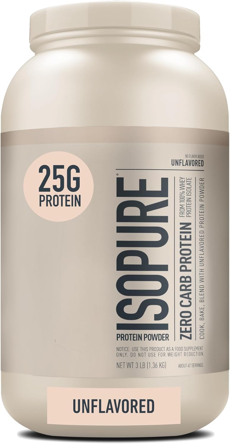 Isopure Zero Carb Whey Isolate Protein Powder, Unflavored, 25g Protein, 3 Lbs, Gluten & Lactose Free, 47 Servings, With Vitamins