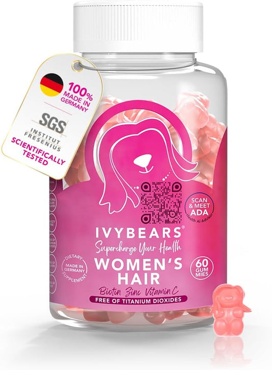 IvyBears Women’s Hair Vitamins Gummies | Biotin 15,000mcg & Multi-Vitamin Complex | Vegan Hair Care | 1 Month Supply - 60 Count