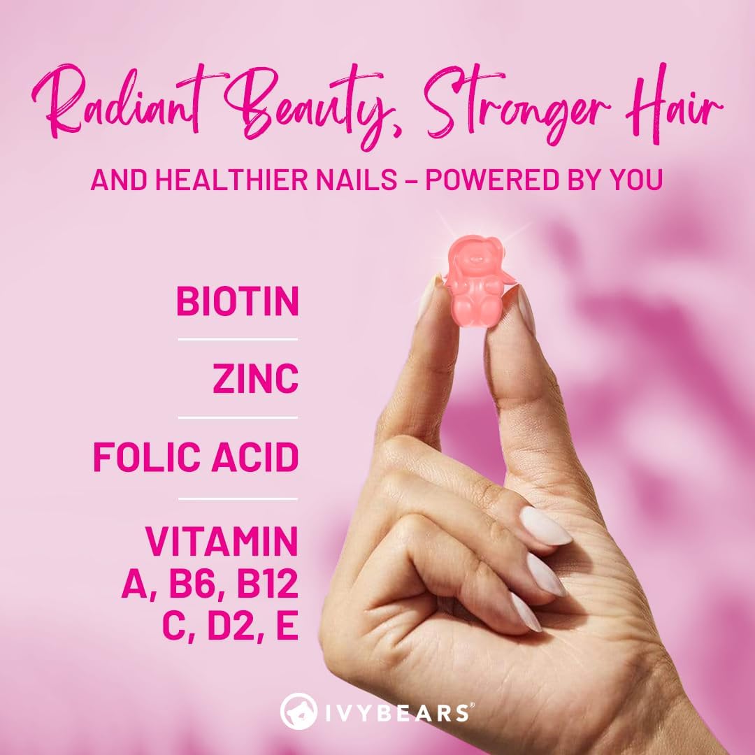 IvyBears Women’s Hair Vitamins Gummies | Biotin 15,000mcg & Multi-Vitamin Complex | Vegan Hair Care | 1 Month Supply - 60 Count