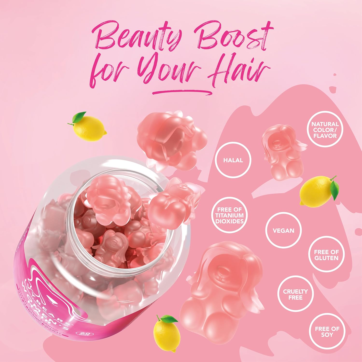 IvyBears Women’s Hair Vitamins Gummies | Biotin 15,000mcg & Multi-Vitamin Complex | Vegan Hair Care | 1 Month Supply - 60 Count