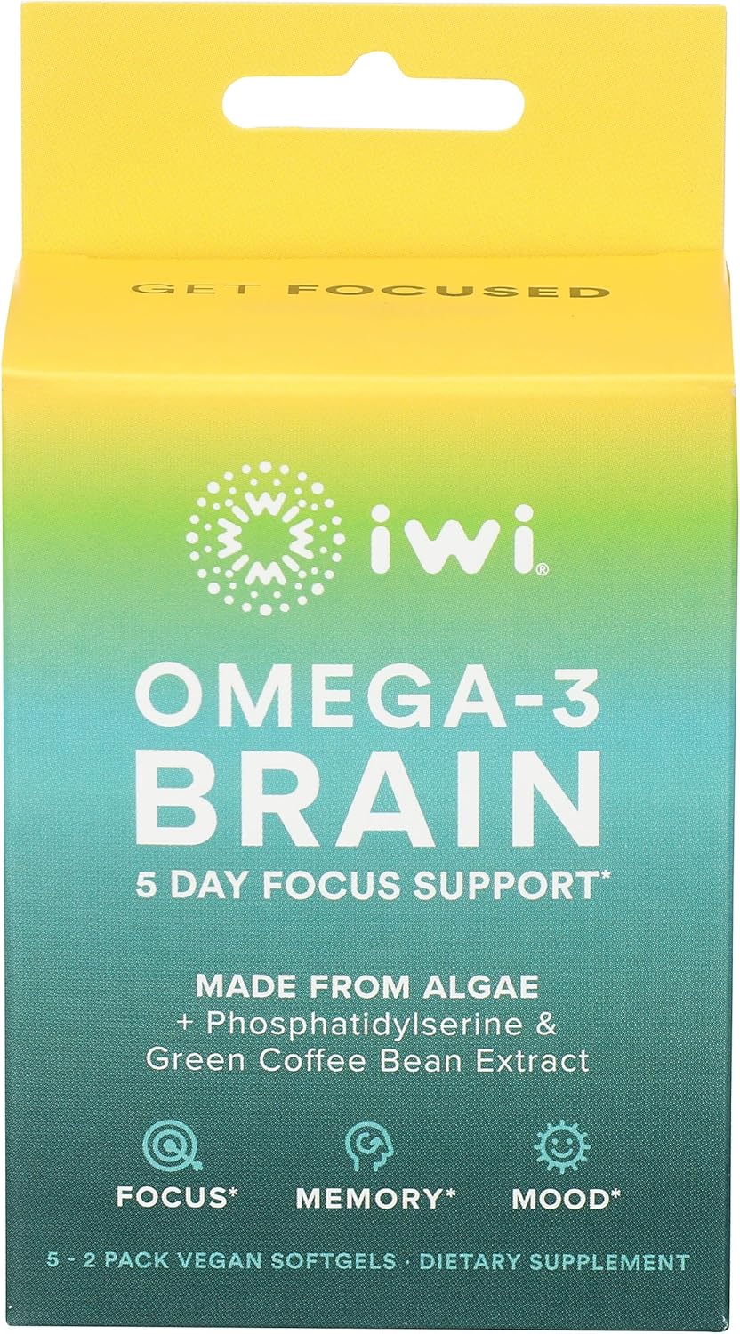 iWi Omega 3 Brain Focus Support Softgels, 10 Count Pack for 5 Days