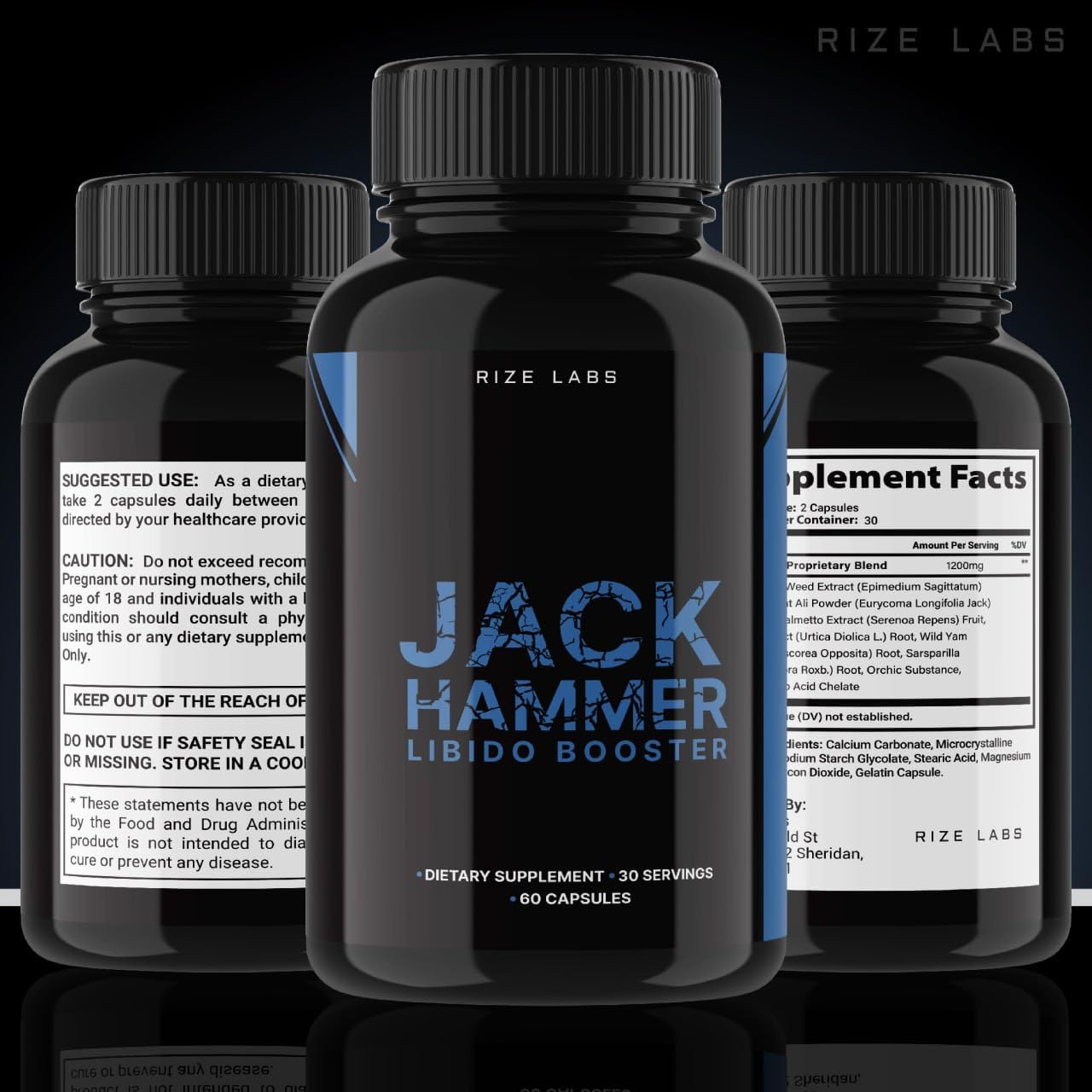 Jack Hammer Libido Booster Supplement - Powerful All Natural Formula for Men - Boost Performance - 60 Capsules