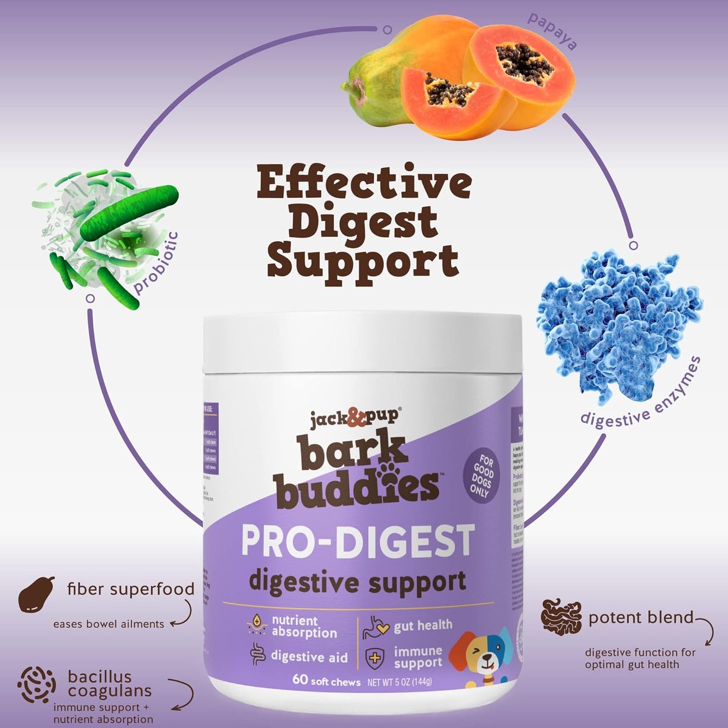 Jack & Pup Probiotic Chews for Small to Medium Dogs - Pet Probiotics for Puppies (60ct)