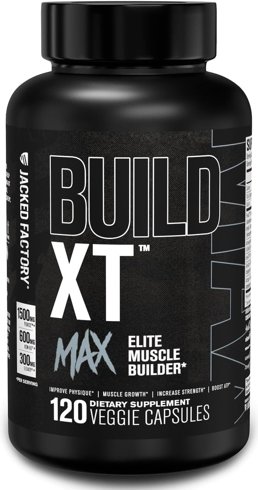 Jacked Factory Build-XT Max Muscle Builder - ATP Supplement for Muscle Recovery, Growth, & Endurance - 120 Count