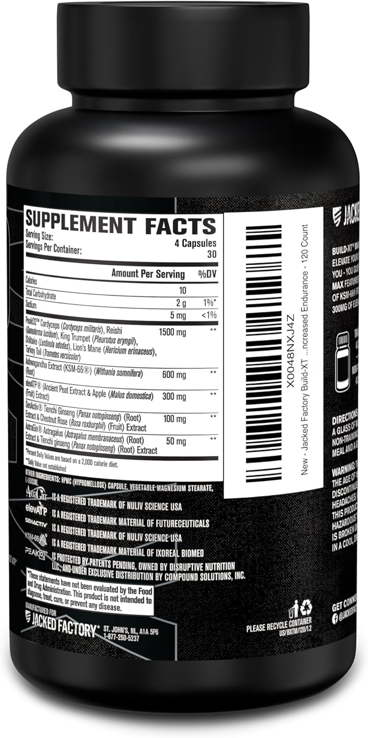 Jacked Factory Build-XT Max Muscle Builder - ATP Supplement for Muscle Recovery, Growth, & Endurance - 120 Count