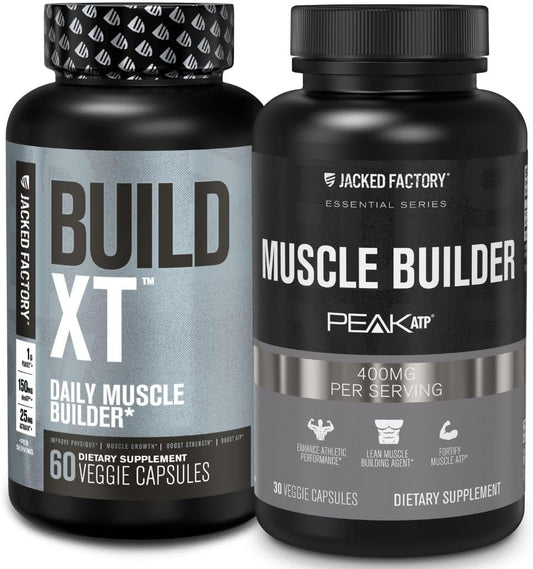Jacked Factory Build-XT Muscle Builder & Performance Enhancer Combo (60 + 30 Capsules) - Essentials for Strength & Growth
