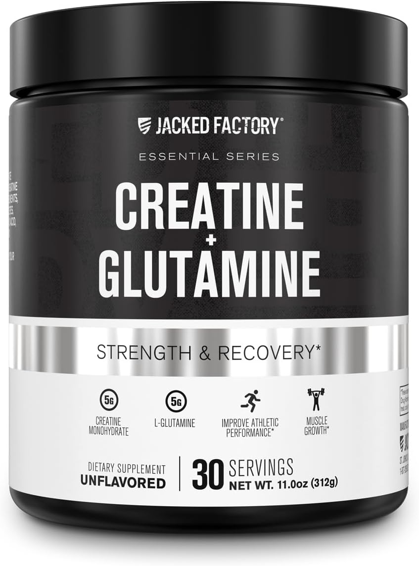 Jacked Factory Creatine + Glutamine: Muscle Recovery & Growth Supplement - 30 Servings, Unflavored