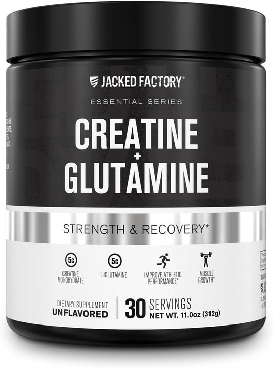 Jacked Factory Creatine + Glutamine: Muscle Recovery & Growth Supplement - 30 Servings, Unflavored