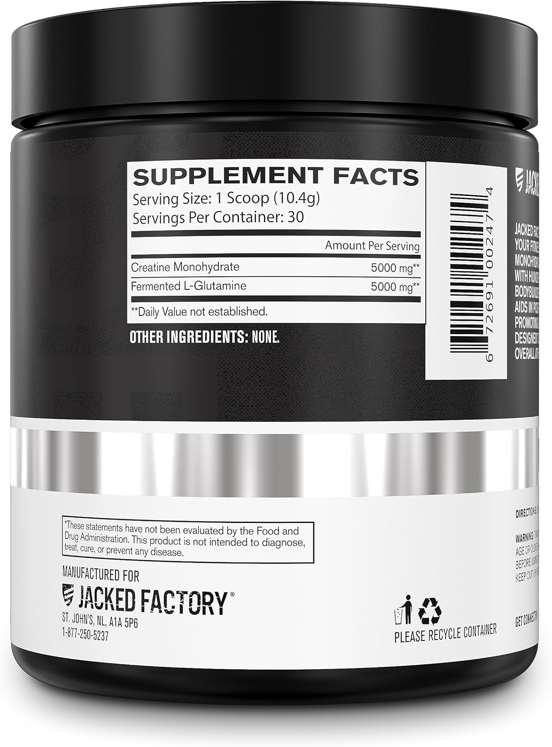 Jacked Factory Creatine + Glutamine: Muscle Recovery & Growth Supplement - 30 Servings, Unflavored