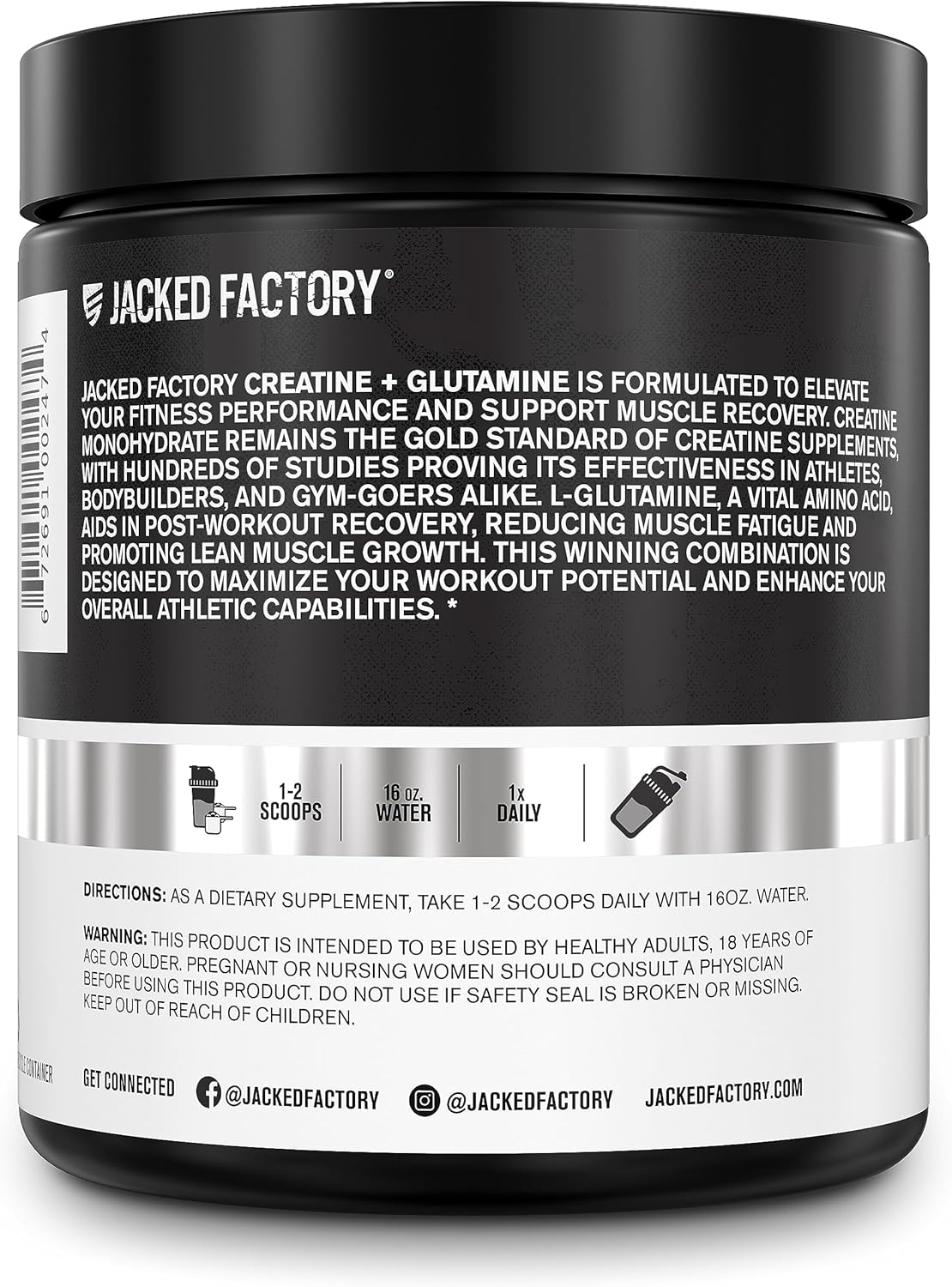 Jacked Factory Creatine + Glutamine: Muscle Recovery & Growth Supplement - 30 Servings, Unflavored