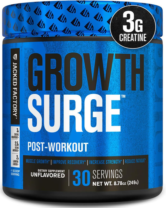 Jacked Factory Growth Surge Creatine Post Workout Powder with L-Carnitine - Muscle Builder & Recovery Formula - Unflavored - 10.68oz