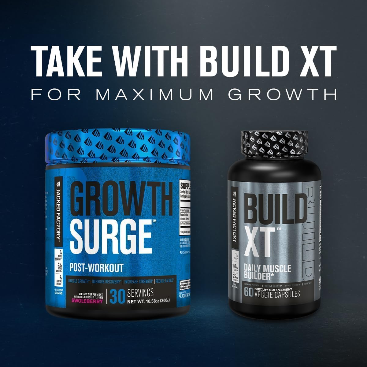 Jacked Factory Growth Surge Creatine Post Workout Powder with L-Carnitine - Muscle Builder & Recovery Formula - Unflavored - 10.68oz