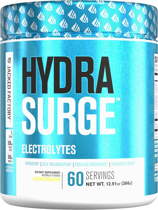 Jacked Factory HYDRASURGE Electrolyte Powder - Hydration Supplement with Minerals, Himalayan Sea Salt, Coconut Water - Keto Friendly, Sugar Free Lemonade - 60 Servings