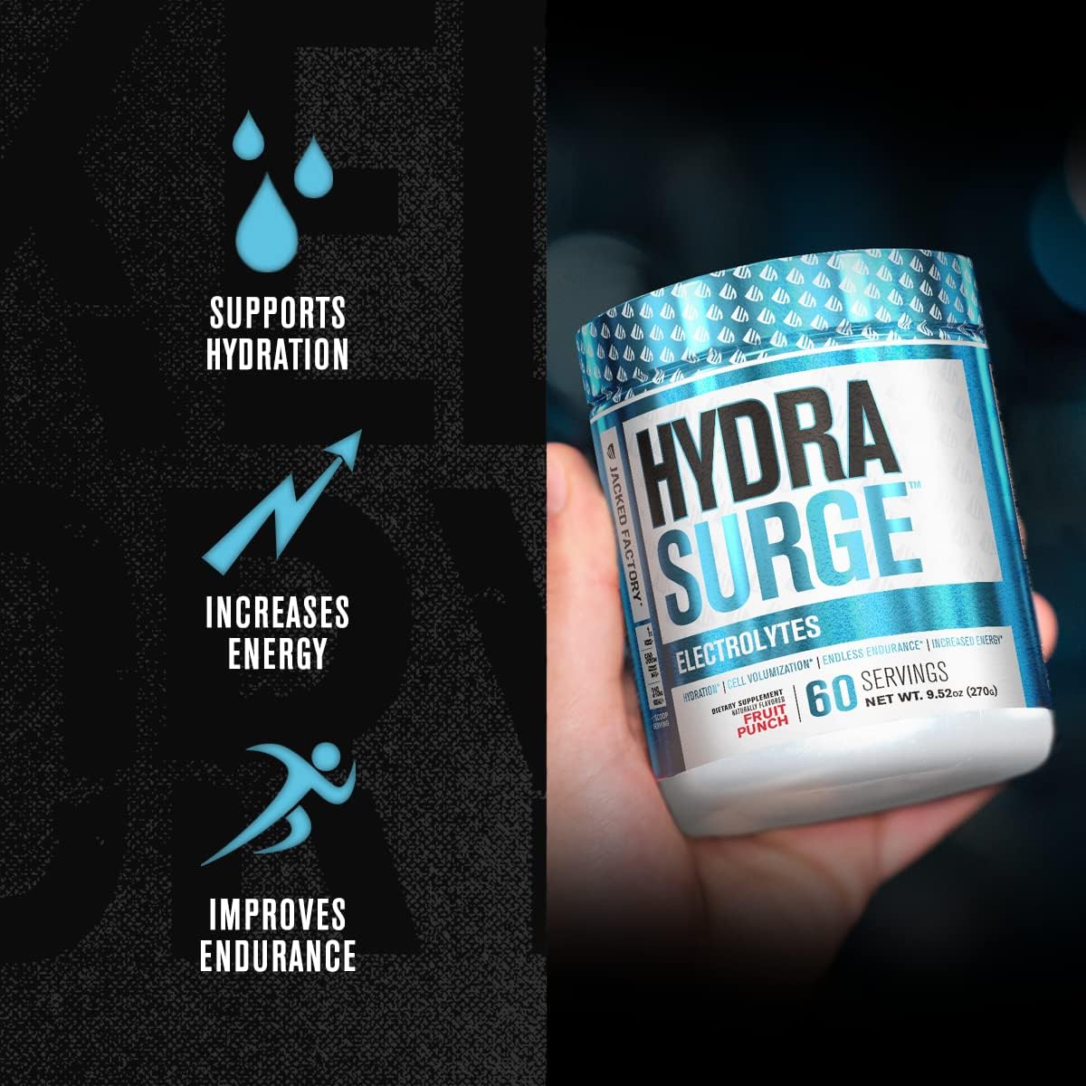 Jacked Factory HYDRASURGE Electrolyte Powder - Hydration Supplement with Minerals, Himalayan Sea Salt, Coconut Water - Keto Friendly, Sugar Free Lemonade - 60 Servings