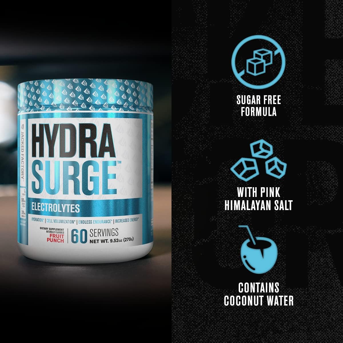 Jacked Factory HYDRASURGE Electrolyte Powder - Hydration Supplement with Minerals, Himalayan Sea Salt, Coconut Water - Keto Friendly, Sugar Free Lemonade - 60 Servings