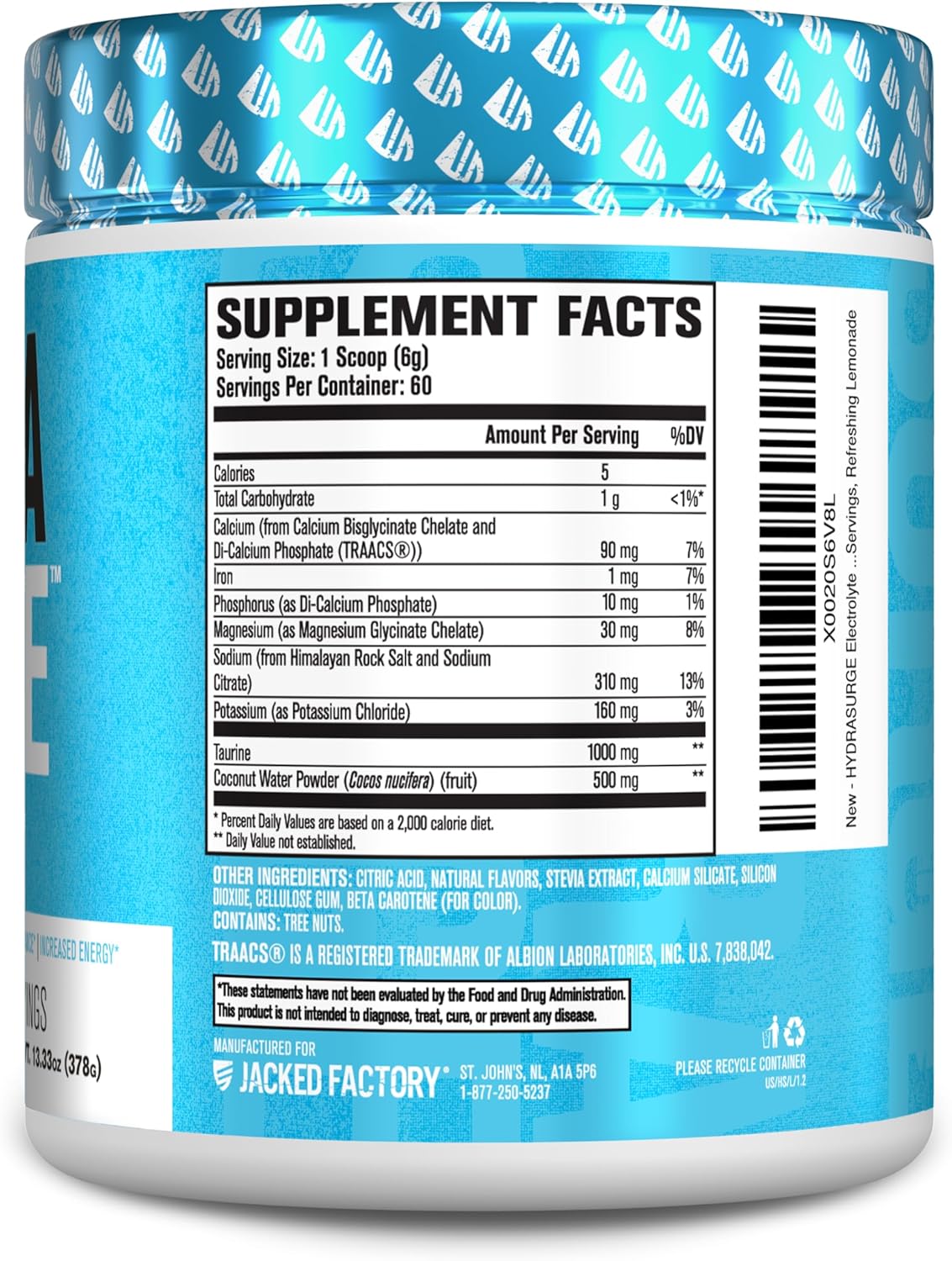 Jacked Factory HYDRASURGE Electrolyte Powder - Hydration Supplement with Minerals, Himalayan Sea Salt, Coconut Water - Keto Friendly, Sugar Free Lemonade - 60 Servings