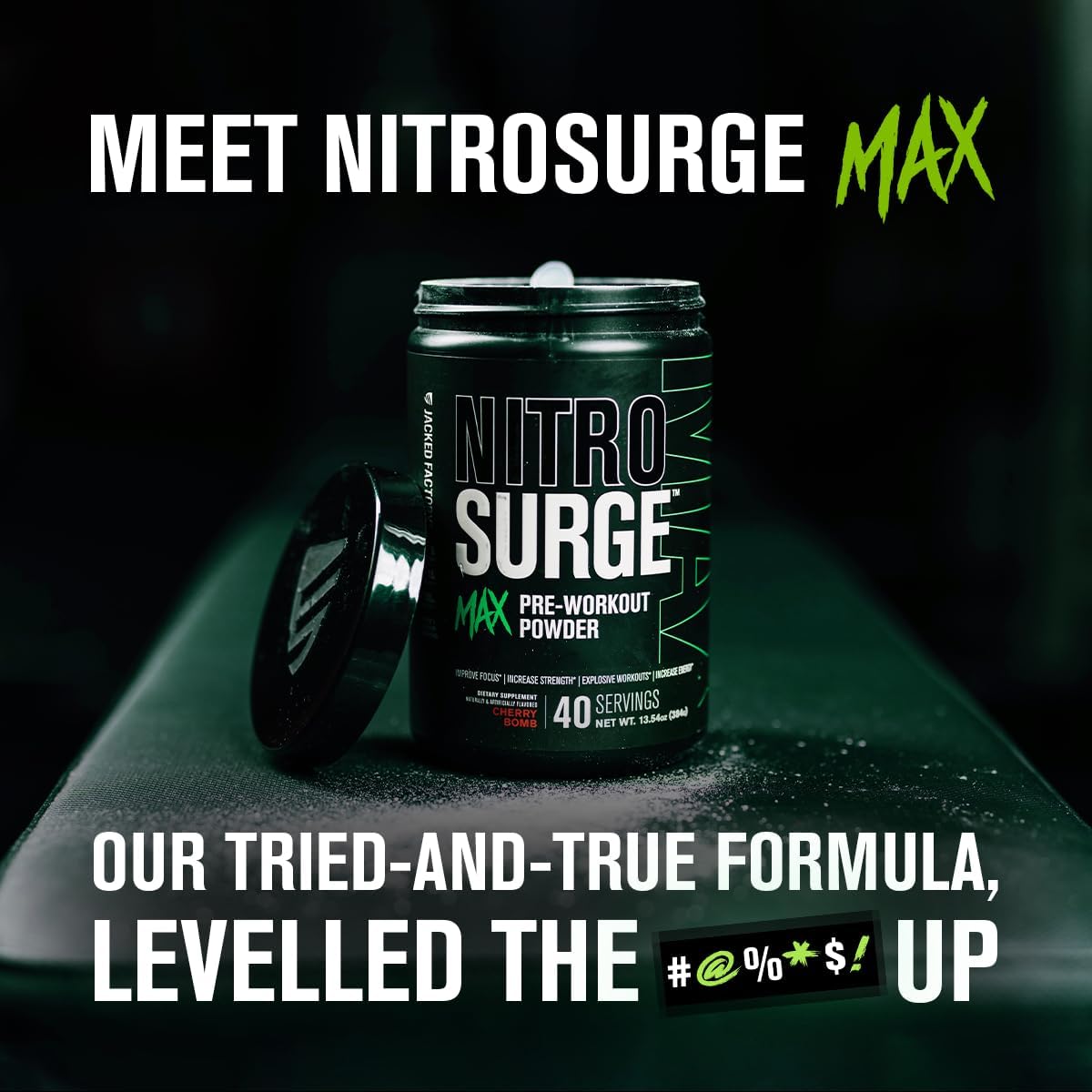 Jacked Factory Nitrosurge Max Pre-Workout Powder with Nootropic Ingredients - High Performance Formula for Focus, Energy, and Endurance - 40 Servings, Cherry Bomb Flavor
