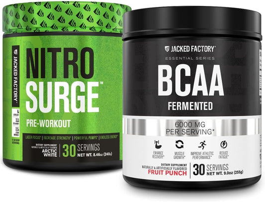 Jacked Factory Nitrosurge Pre-Workout and BCAA Combo Pack for Muscle Building and Recovery