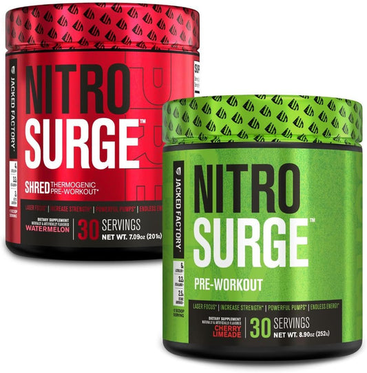 Jacked Factory Nitrosurge Pre-Workout in Cherry Limeade & Watermelon Shred Thermogenic for Men & Women