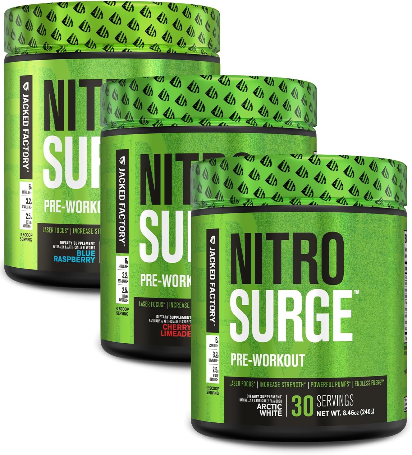 Jacked Factory NITROSURGE Pre Workout Supplement - Boost Energy, Enhance Strength, Improve Focus, Increase Pump | Variety Pack (90 Servings)