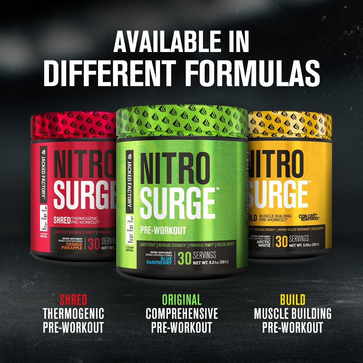 Jacked Factory NITROSURGE Pre Workout Supplement - Boost Energy, Enhance Strength, Improve Focus, Increase Pump | Variety Pack (90 Servings)