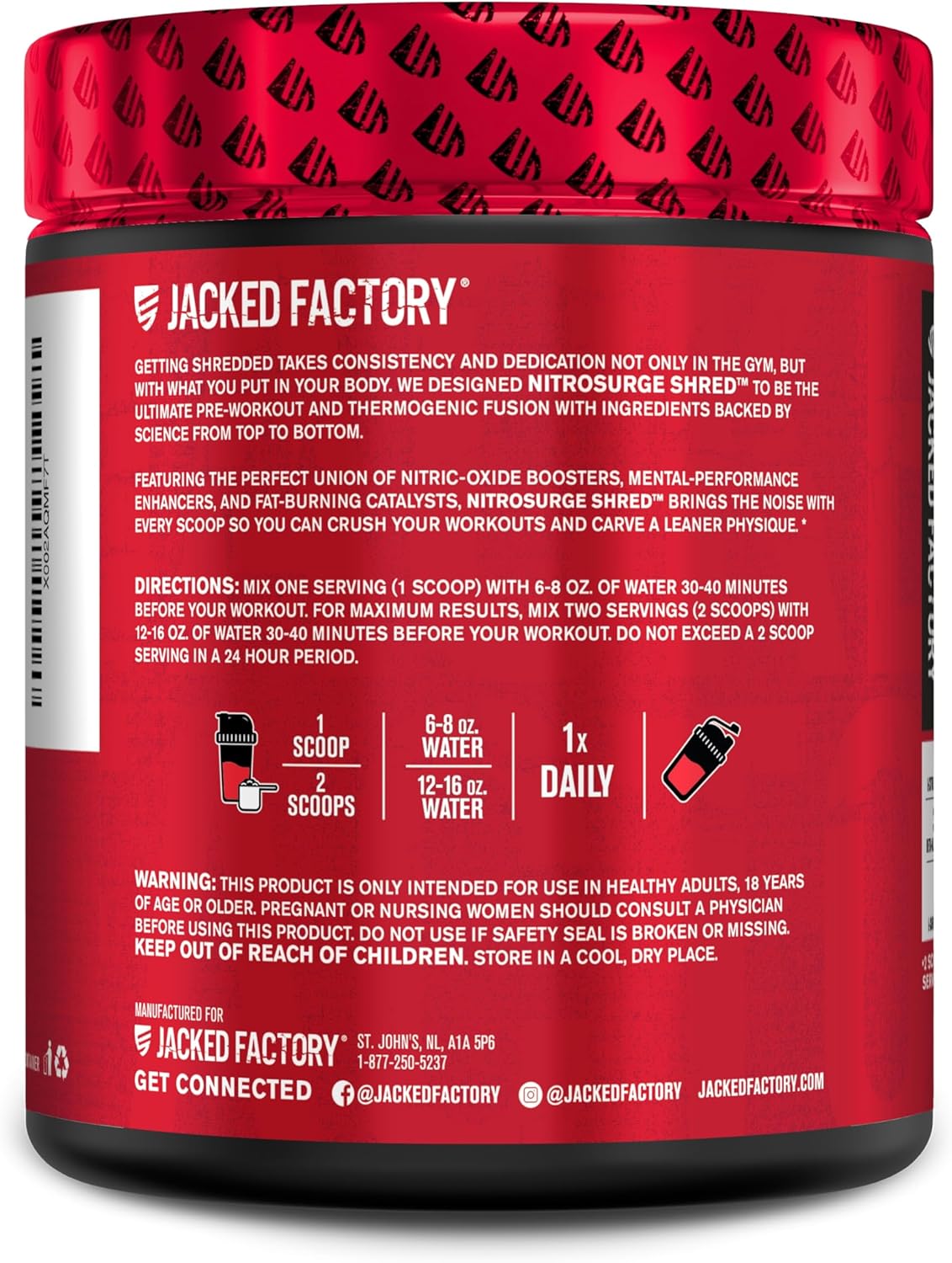 Jacked Factory NITROSURGE Shred & Creatine Monohydrate Combo Pack - Pre Workout Supplement & Powder (Fruit Punch & Unflavored, 30 Servings each)
