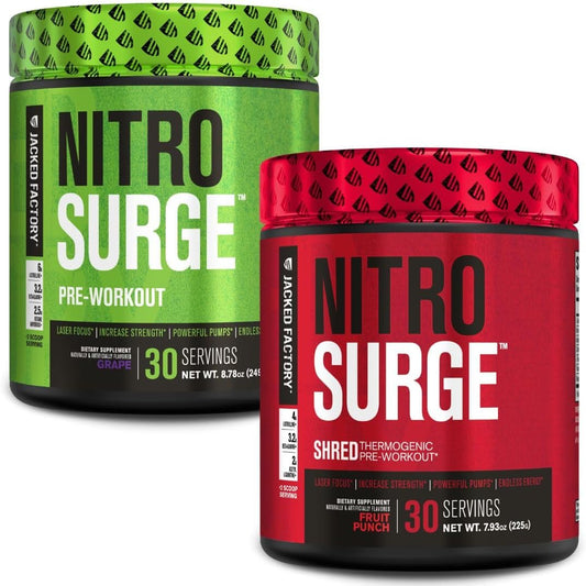 Jacked Factory Nitrosurge Shred Thermogenic Pre-Workout in Grape & Fruit Punch for Men & Women