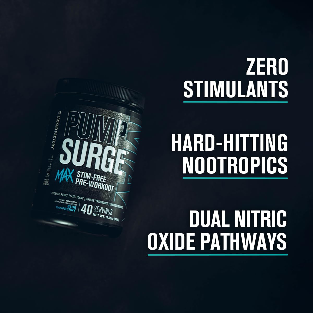 Jacked Factory Pumpsurge Max Stimulant-Free Pre Workout - Caffeine-Free Formula with L-Citrulline, N03-T Arginine Nitrate & Glutathione - 40 Servings, Cherry Limeade