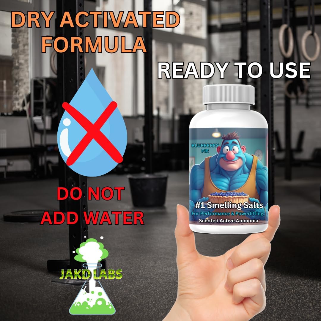 Jakd Labs Ammonia Smelling Salts for Athletic Performance & Powerlifting - Made in USA, Lab Tested Dry Activated Inhalant (Blueberry Pie Scent)