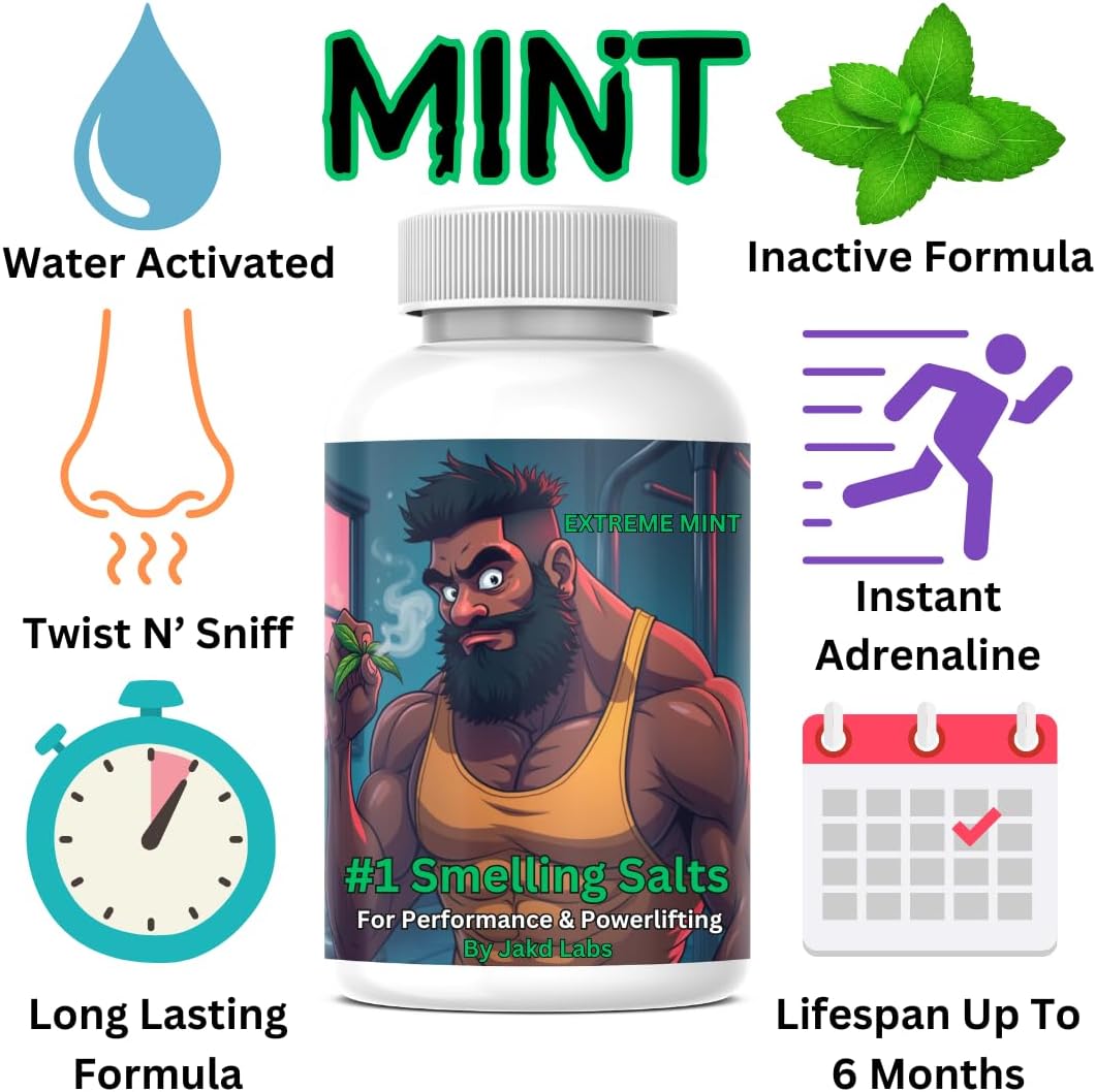 Jakd Labs Ammonia Smelling Salts for Athletic Performance & Powerlifting - Lab Tested Dry Activated Inhalant - Made in USA - Water Mint Scent