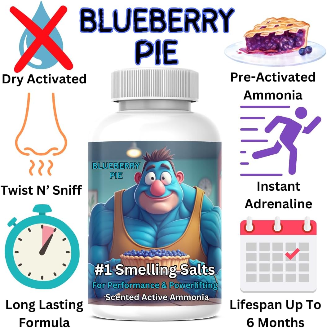 Jakd Labs Ammonia Smelling Salts for Athletic Performance & Powerlifting - Made in USA, Lab Tested Dry Activated Inhalant (Blueberry Pie Scent)