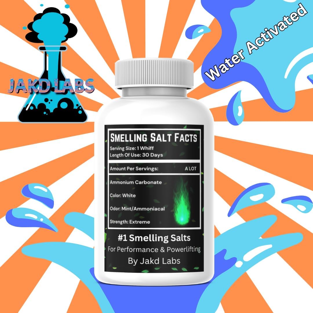 Jakd Labs Ammonia Smelling Salts for Athletic Performance & Powerlifting - Lab Tested Dry Activated Inhalant - Made in USA - Water Mint Scent