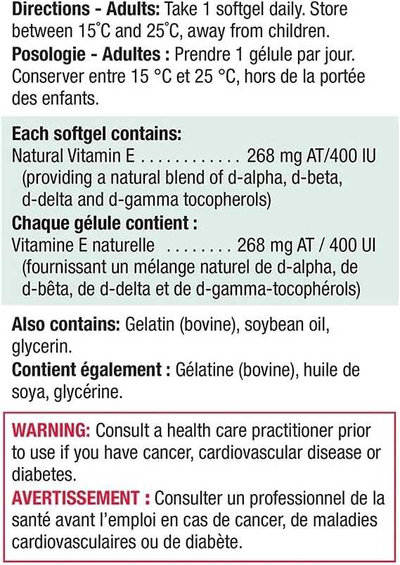 Jamieson Balance E 400IU Capsules with Mixed Tocopherols for Preventing Premature Cell Aging