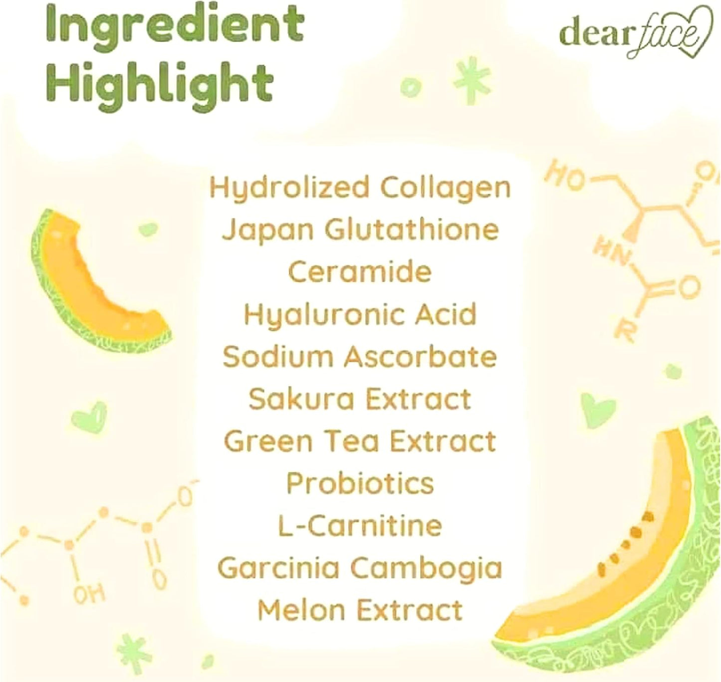 Japanese Collagen MELON Drink with 50,000mg Hydrolyzed Collagen for Face Beauty - 6.3 oz