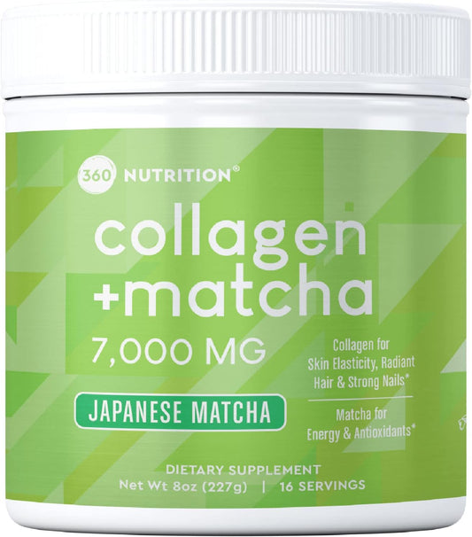 Japanese Matcha Green Tea Collagen Peptides Powder for Gut Health, Joint Support, Energy Boost, Hair Skin & Nails - Gluten Free, Keto, Paleo - Non GMO (8oz)