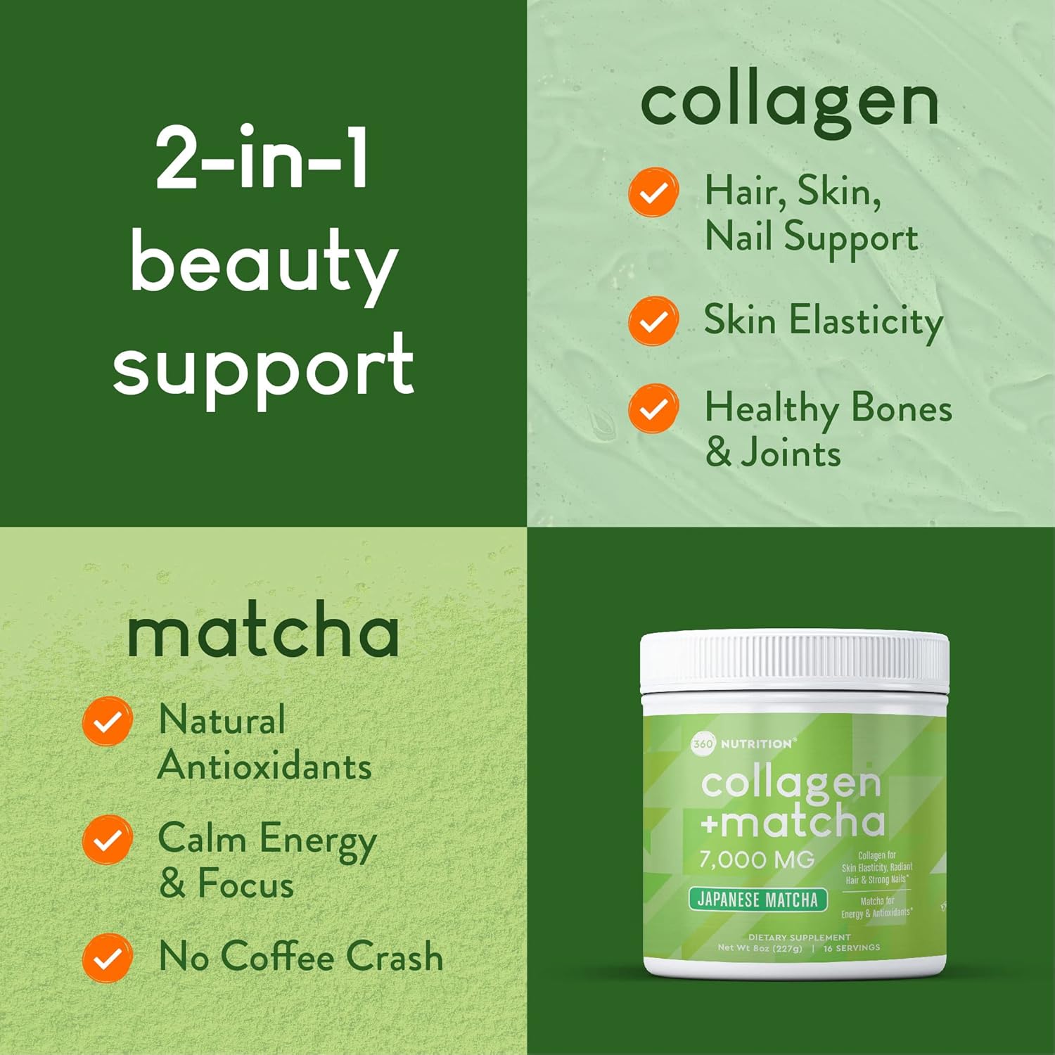 Japanese Matcha Green Tea Collagen Peptides Powder for Gut Health, Joint Support, Energy Boost, Hair Skin & Nails - Gluten Free, Keto, Paleo - Non GMO (8oz)