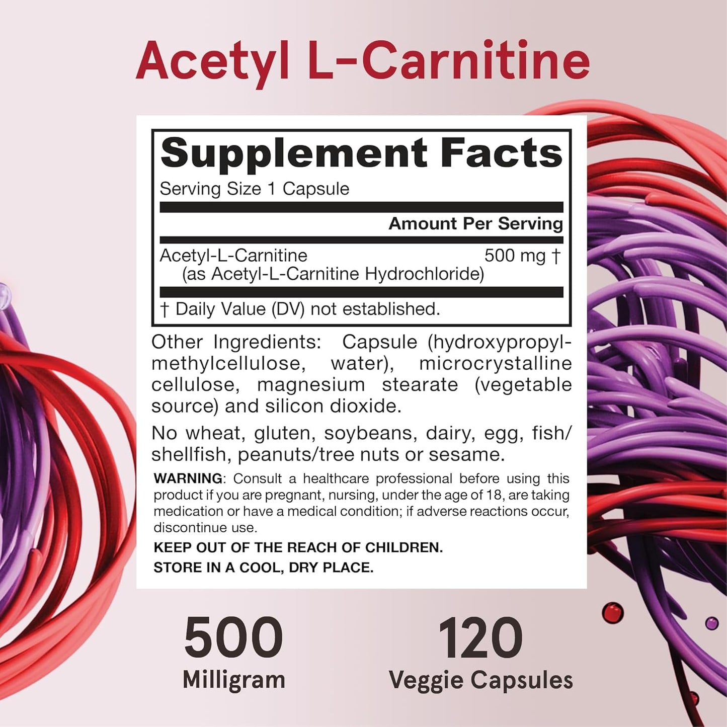 Jarrow Formulas Acetyl L-Carnitine 500mg Capsules – Brain Health & Antioxidant Support, 120 Day Supply (12 Pack)