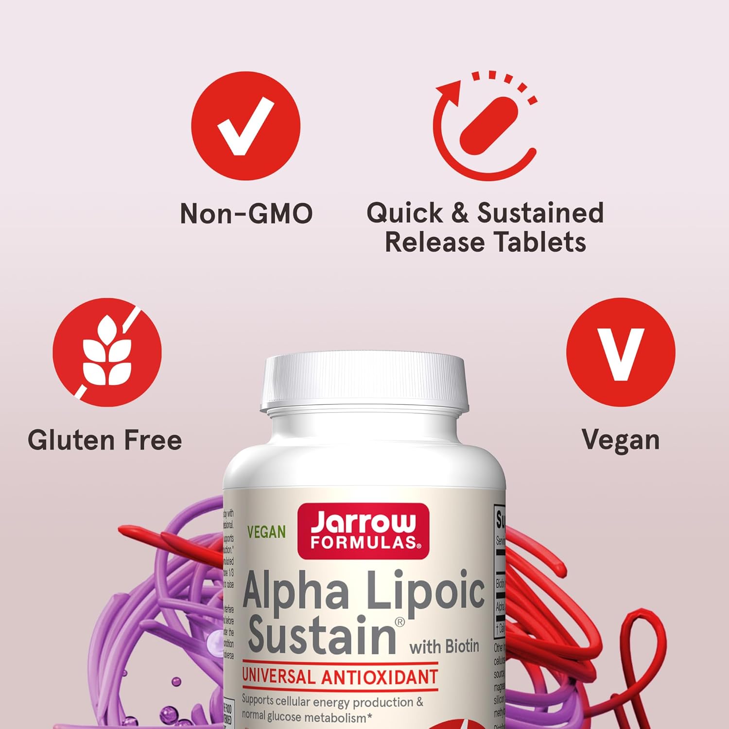 Jarrow Formulas Alpha Lipoic Sustain with Biotin - 300mg Universal Antioxidant Dietary Supplement - 60 Vegan Tablets - 60 Day Supply