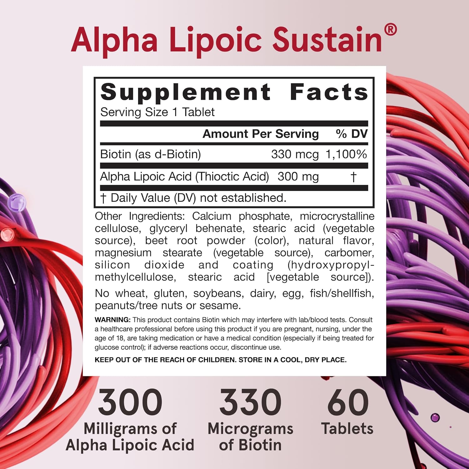Jarrow Formulas Alpha Lipoic Sustain with Biotin - 300mg Universal Antioxidant Dietary Supplement - 60 Vegan Tablets - 60 Day Supply