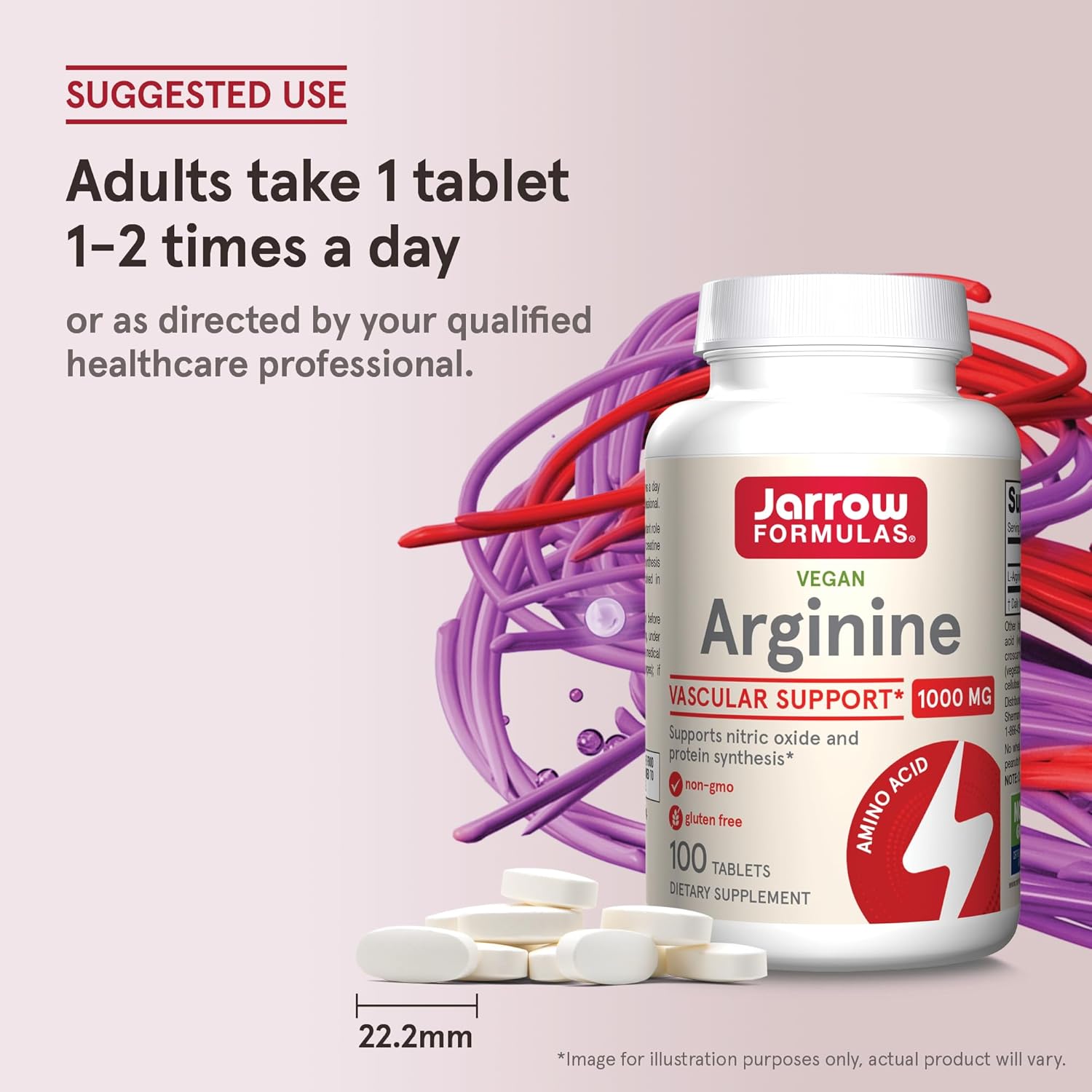 Jarrow Formulas Arginine 1000mg Tablets for Nitric Oxide & Protein Synthesis, 100 Day Supply