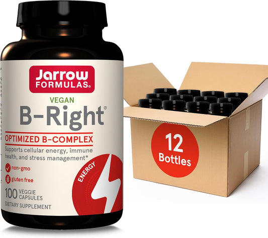Jarrow Formulas B-Right B Complex with Vitamin B1, B2, B5, B6, B12, and B9 for Energy, Immune Health, and Stress, 1200 Veggie Caps - 1200 Day Supply