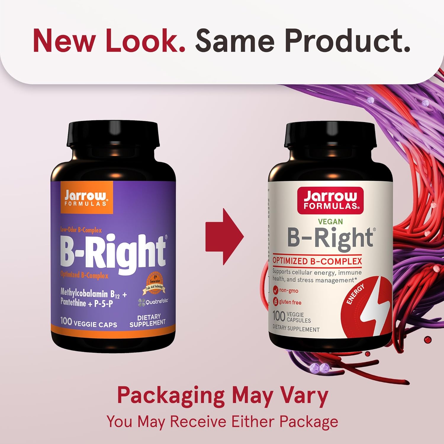 Jarrow Formulas B-Right B Complex with Vitamin B1, B2, B5, B6, B12, and B9 for Energy, Immune Health, and Stress, 1200 Veggie Caps - 1200 Day Supply